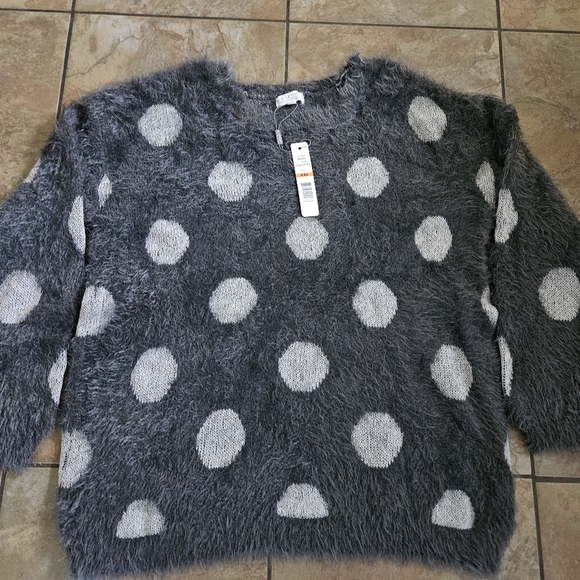 Joseph A Gray and White Polka Dot Sweater - Picture 1 of 4